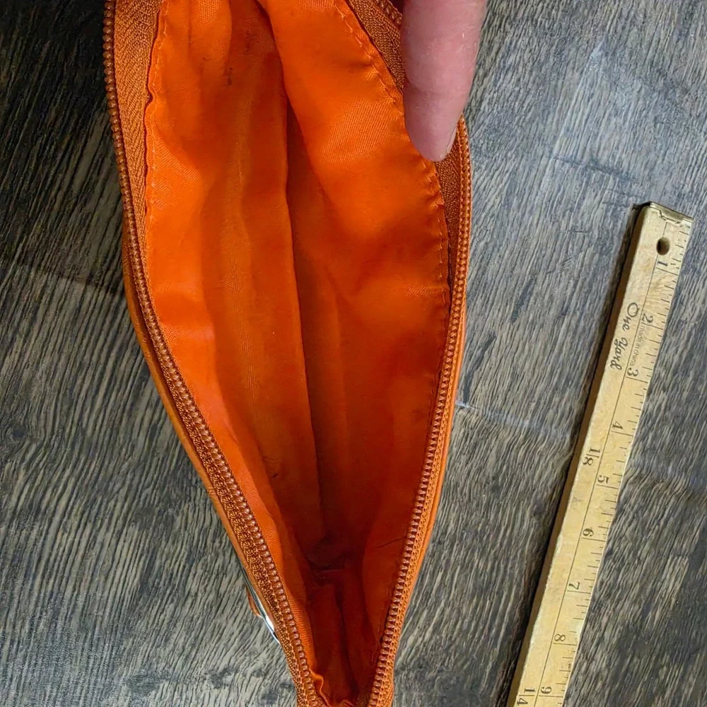 VINTAGE Nordstrom‎ Makeup Pouch Women Small Orange Faux Leather Silver Buckle